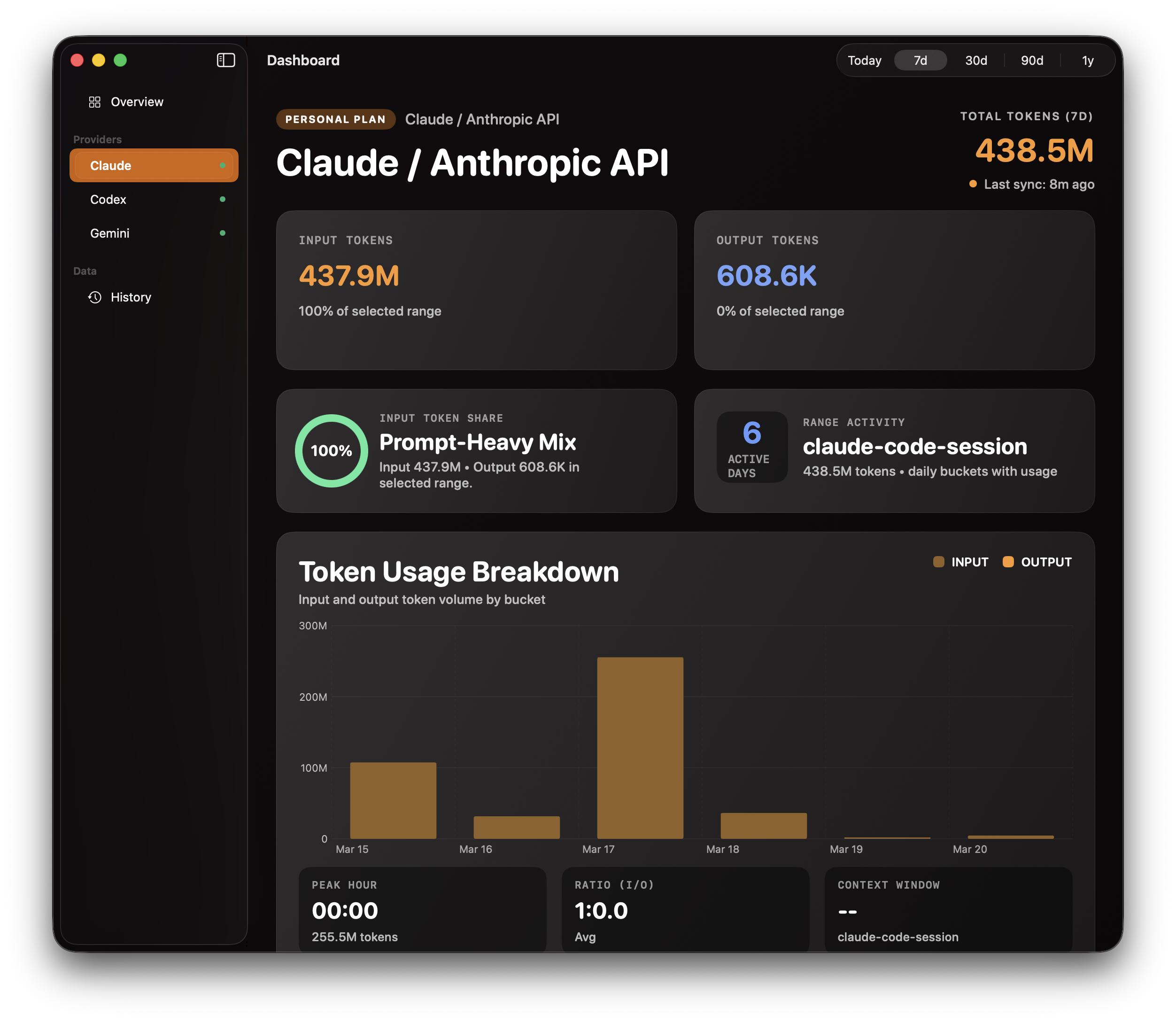 Claude detail view with 5-hour and 7-day subscription limits